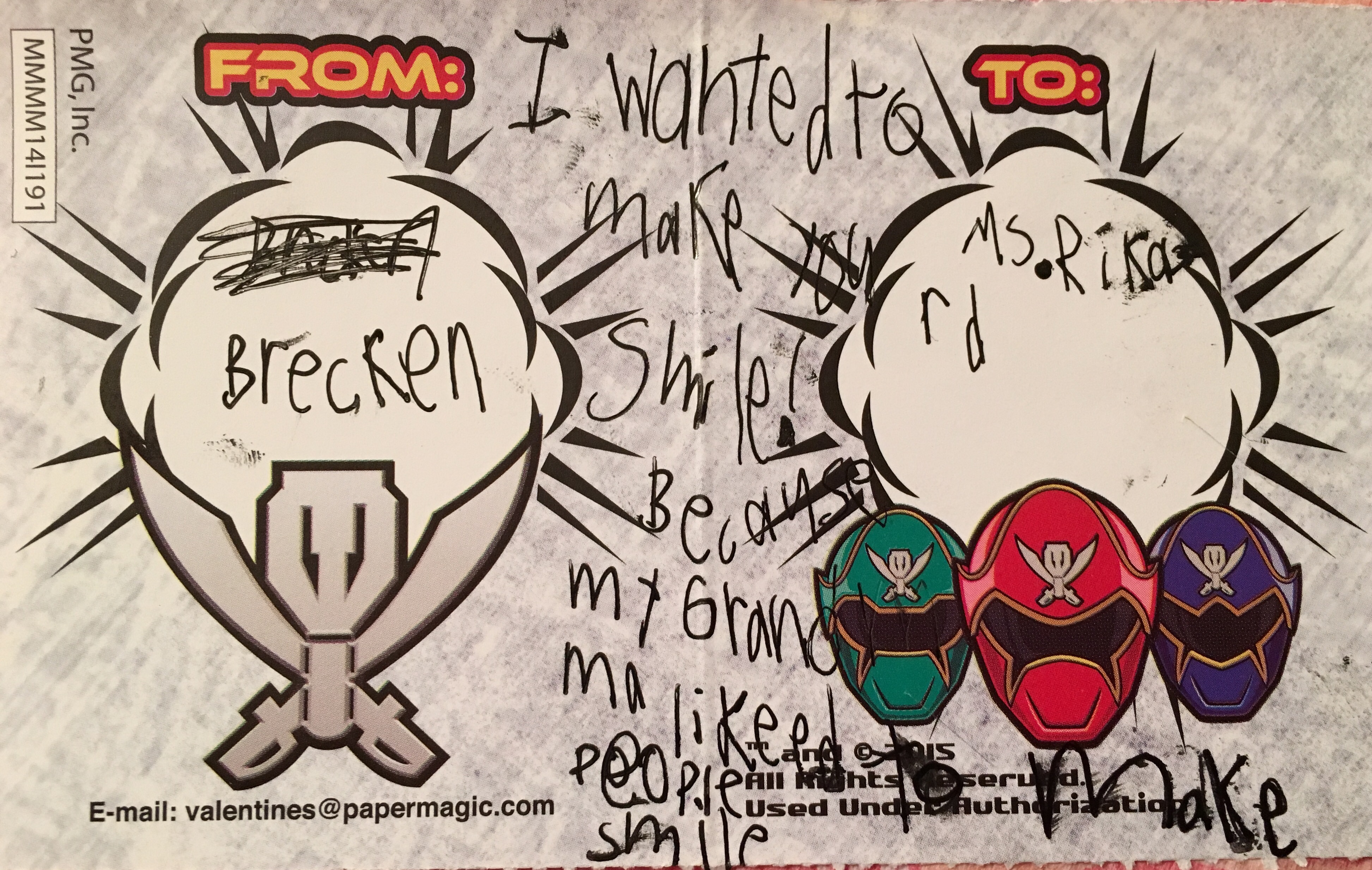 Son's note to teacher